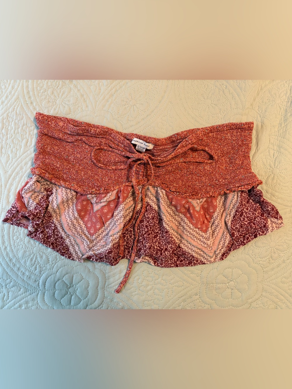 Boho Tiered Ruffle Top with Drawstring Detail - Size XL